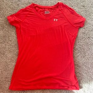 Under Armour - Women’s (XS) Red/Pink Tech V Neck Shirt, Top